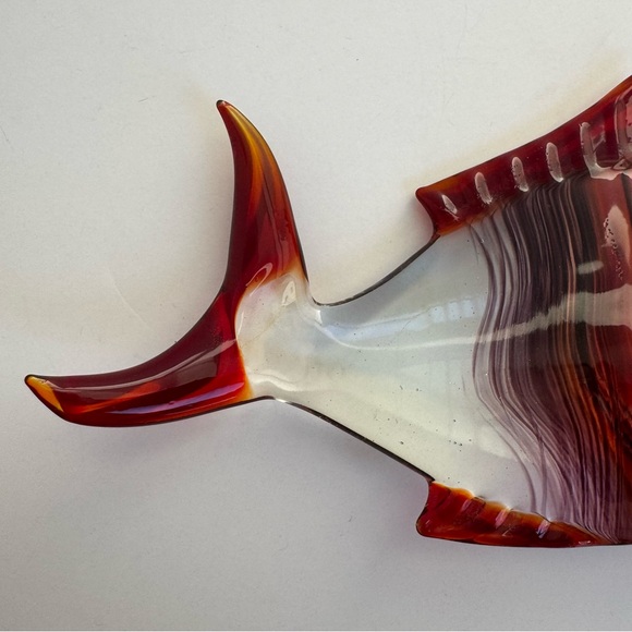 Vintage Hand Blown Red Black Stripe Glass Fish Sculpture 6" - Picture 13 of 16